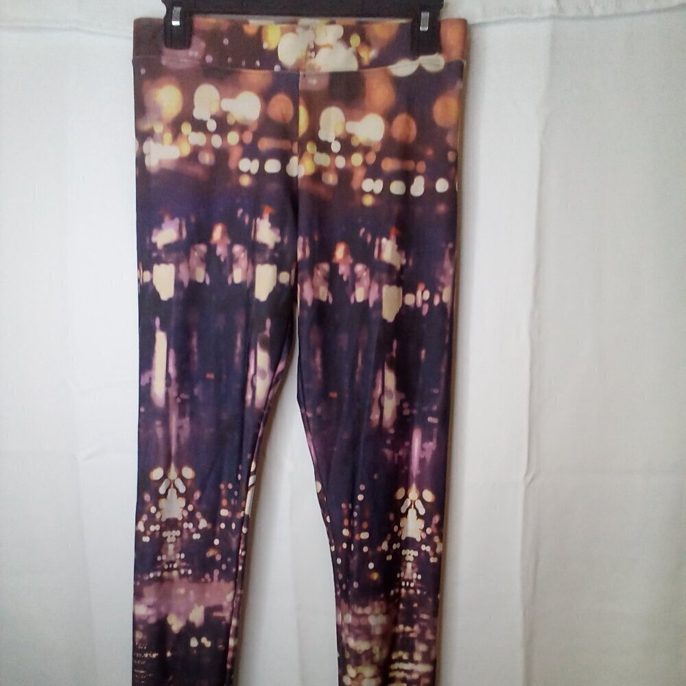 American Eagle Leggings Women M Active Athletic Soft Stretch Pattern Black Peach